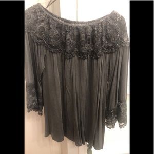 Pol off the shoulder charcoal dress